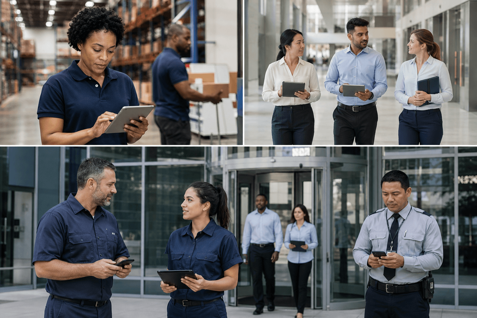 Large distributed enterprise team with mobile devices across multi-site operations